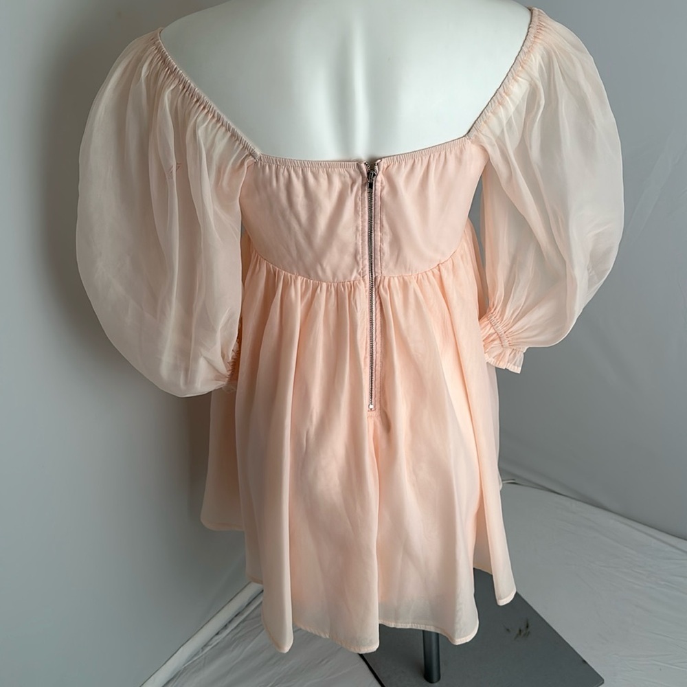Ooh La La Pink Sheer Puff Sleeves Baby Doll Mini Dress View 2